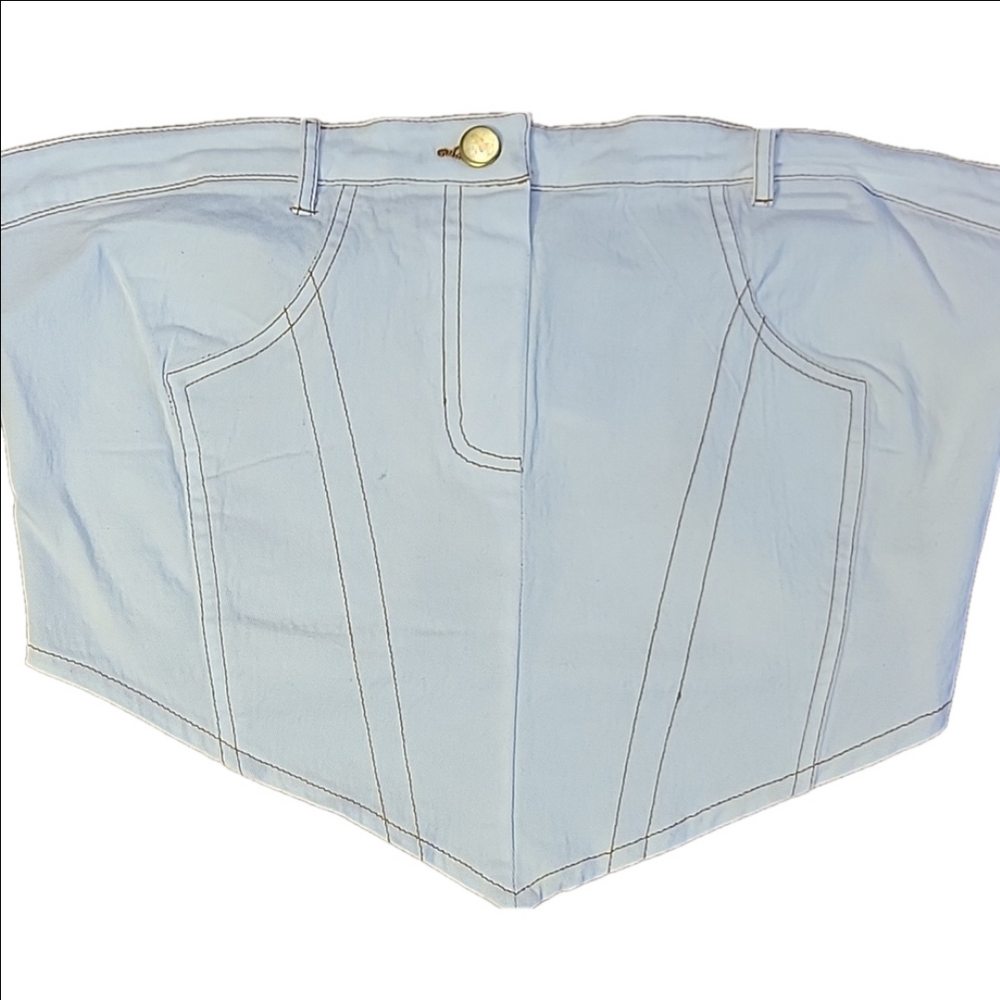 LA Armario White Denim Canadian Tuxedo Tube Top Size Large NWT